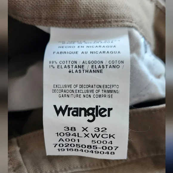 Wrangler Men's Tan Carpenter Pants, NWT, 5 Star, Size 38x32 New - Picture 12 of 12